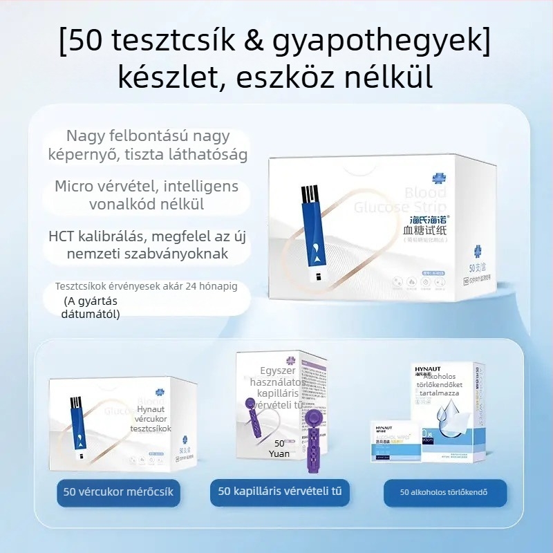 Hainuo vércukor tesztcsíkok — újrafelhasználhatóak, 50 darab, orvosi minőség