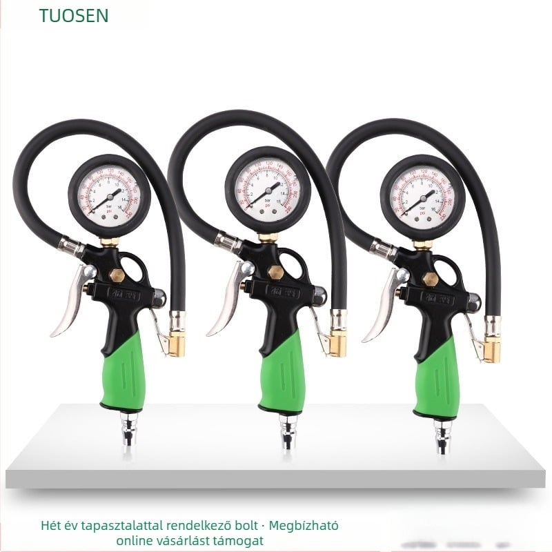 Topson guminyomásmérő integrált inflátorral, mechanikus guminyomásmérő, 0-230 PSI/BAR