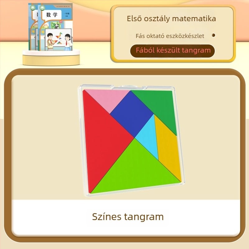 Faanyagból készült matematikai taneszközök 1–2. osztály számára – Tangram, számoló rudak, óramodel, tanuló doboz, kötetek 1–2 (Youcai márka)
