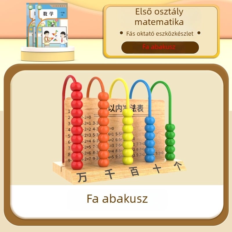 Faanyagból készült matematikai taneszközök 1–2. osztály számára – Tangram, számoló rudak, óramodel, tanuló doboz, kötetek 1–2 (Youcai márka)