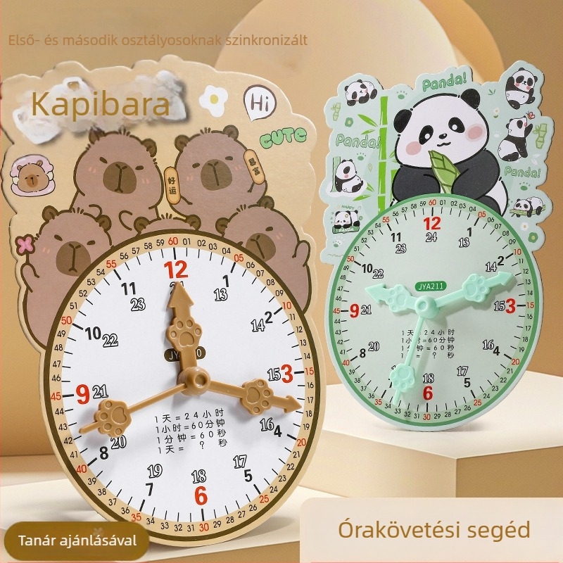 Tanulási óra modell a idő megértéséhez – karton/műanyag kivitelben, 7–14 éveseknek; csomagolás hálós zacskóban; elősegíti a szellemi fejlődést, a gyakorlati tanulást és a kölcsönhatásos játékot.