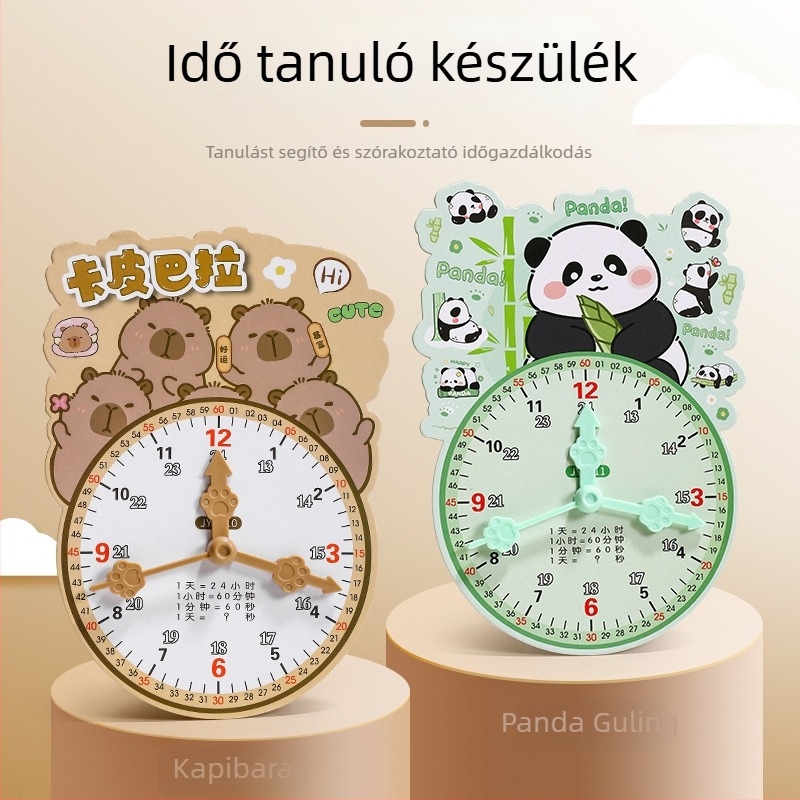 Tanulási óra modell a idő megértéséhez – karton/műanyag kivitelben, 7–14 éveseknek; csomagolás hálós zacskóban; elősegíti a szellemi fejlődést, a gyakorlati tanulást és a kölcsönhatásos játékot.