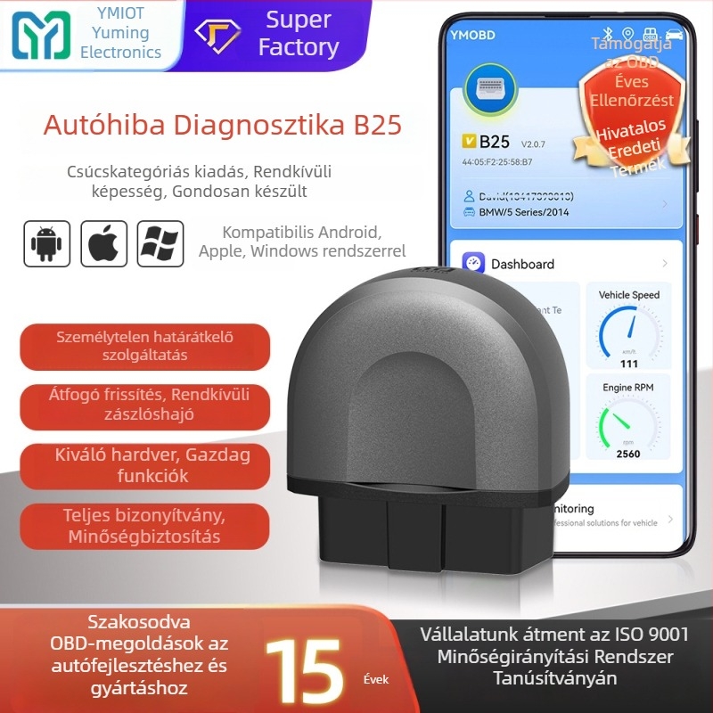 B25 Bluetooth autódiagnosztikai eszköz – többfunkciós hibakereső a motorhoz, az ABS-hez és a teljes jármű-ellenőrzéshez (Elm327)