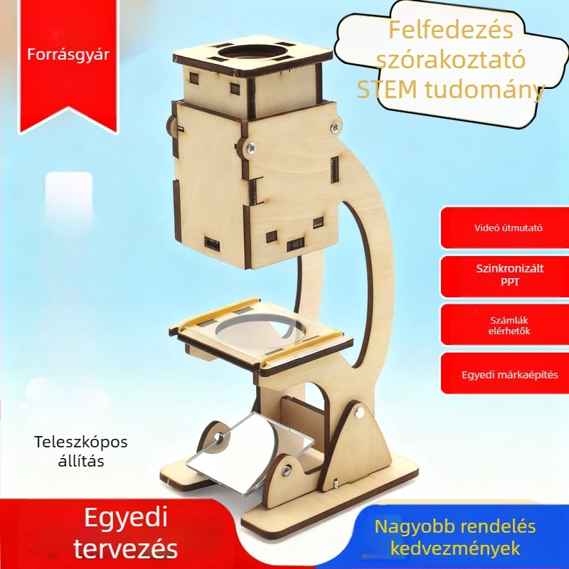 Mikroszkóp modell készlet – Fa, összeszerelt, STEM oktatás 14+ éveseknek