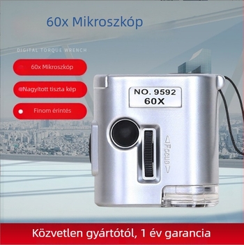60x-os LED világítású zsebméretű nagyító bankjegyek és ékszerek azonosítására – bőrtok és nyakpánt, hordozható mikroszkóp