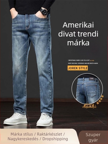 Férfi farmernadrág egyenes szabású, középmagas derékkal, 73% pamut denim, vastag anyag, cipzáras