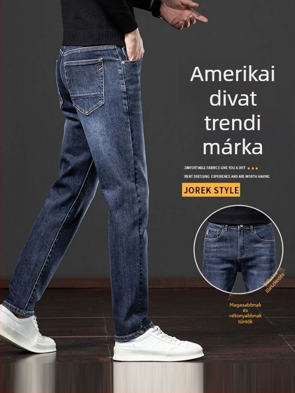 Férfi farmernadrág egyenes szabású, középmagas derékkal, 73% pamut denim, vastag anyag, cipzáras