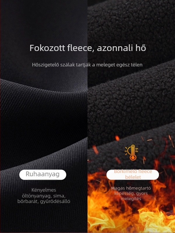 Férfi sportos nadrág fleece-béléssel, lazított szabás, egyenes szár, középső derék, gombos zárás, poliészter anyag