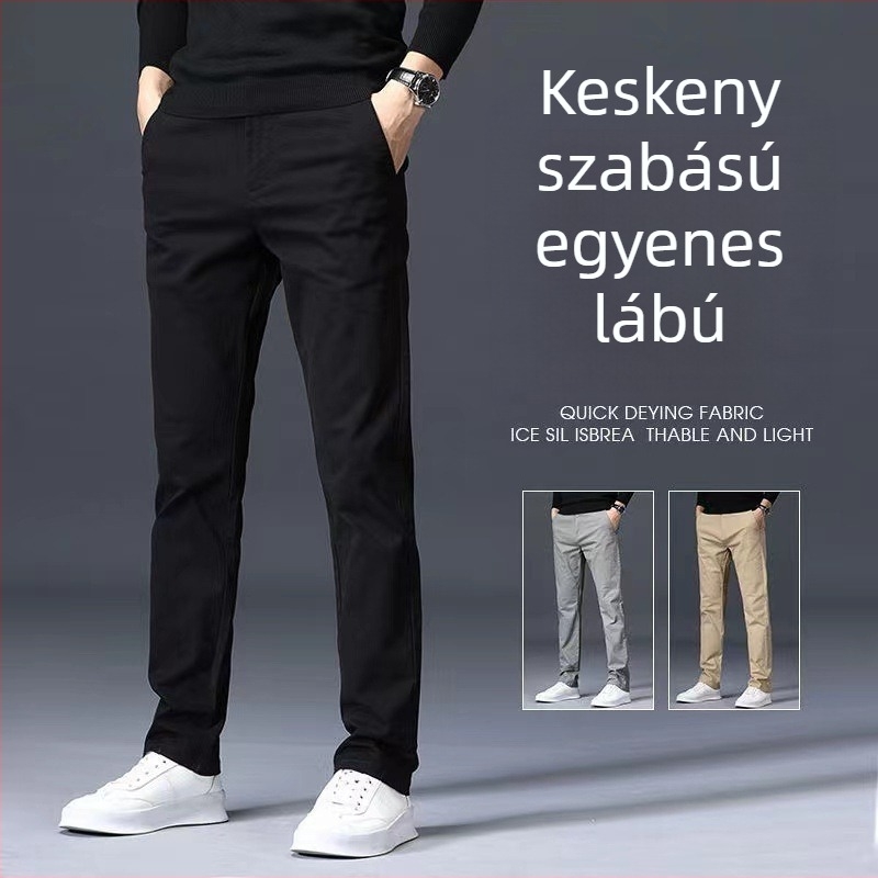 Férfi pamut egyenes nadrág – üzleti casual, középmagasságú derék, zipzár, mikroelasztikusság.