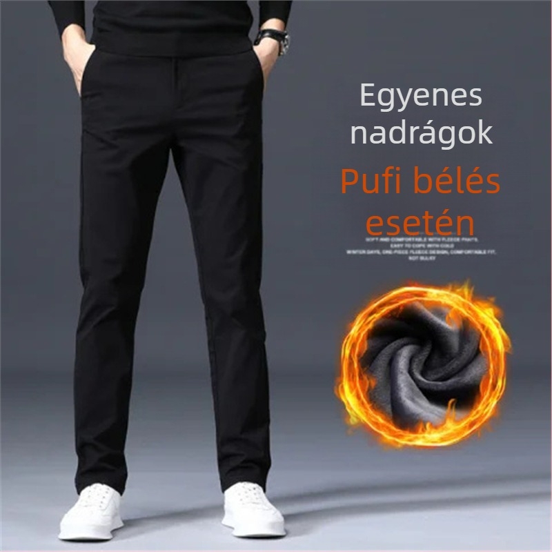 Férfi pamut egyenes nadrág – üzleti casual, középmagasságú derék, zipzár, mikroelasztikusság.