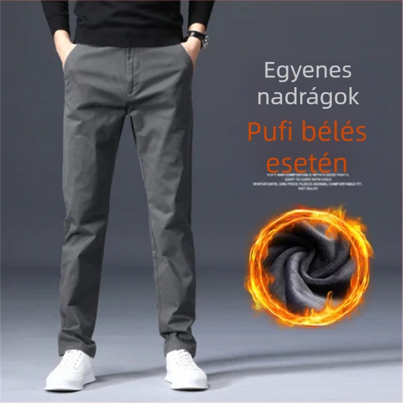 Férfi pamut egyenes nadrág – üzleti casual, középmagasságú derék, zipzár, mikroelasztikusság.