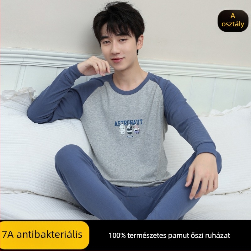 Ifjúsági őszi pamut termikus alsó-felső készlet (felső + alsó) – 100% pamut, lélegző, antibakteriális, melegen tart, 500 g/készlet, vékony, 13–18 éves