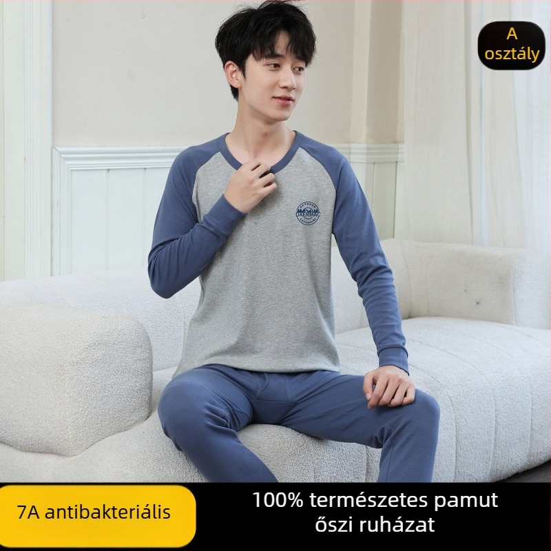 Ifjúsági őszi pamut termikus alsó-felső készlet (felső + alsó) – 100% pamut, lélegző, antibakteriális, melegen tart, 500 g/készlet, vékony, 13–18 éves