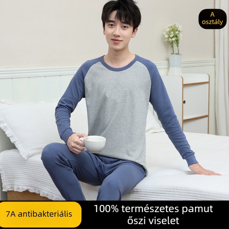 Ifjúsági őszi pamut termikus alsó-felső készlet (felső + alsó) – 100% pamut, lélegző, antibakteriális, melegen tart, 500 g/készlet, vékony, 13–18 éves