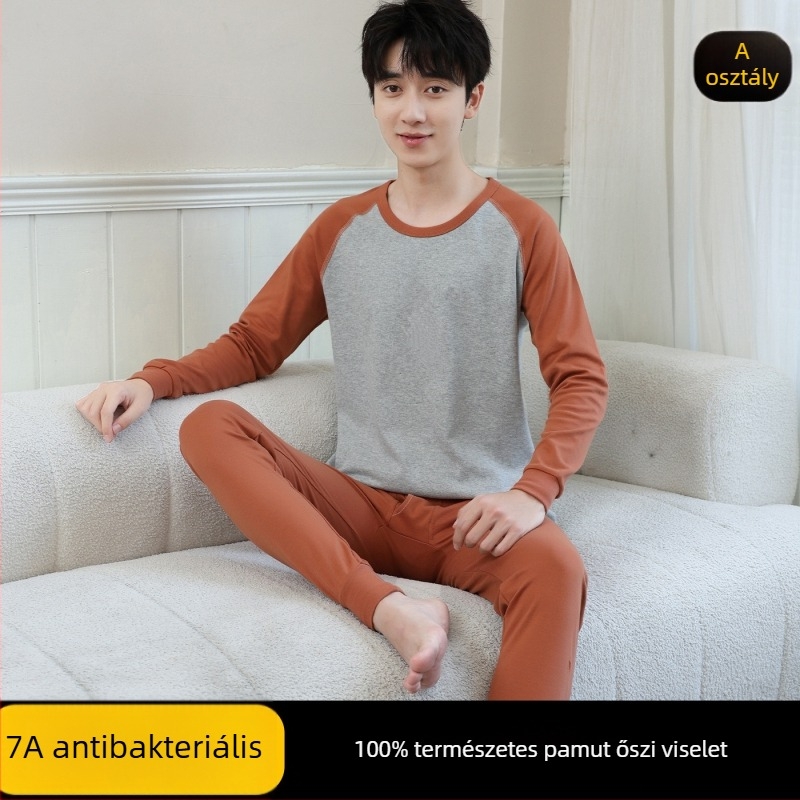 Ifjúsági őszi pamut termikus alsó-felső készlet (felső + alsó) – 100% pamut, lélegző, antibakteriális, melegen tart, 500 g/készlet, vékony, 13–18 éves