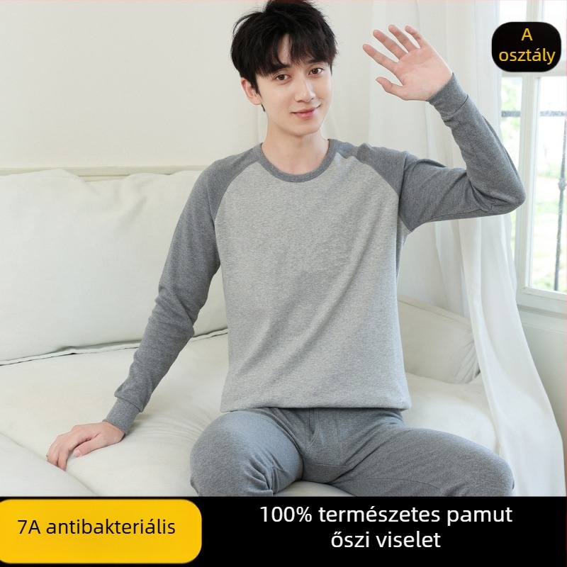 Ifjúsági őszi pamut termikus alsó-felső készlet (felső + alsó) – 100% pamut, lélegző, antibakteriális, melegen tart, 500 g/készlet, vékony, 13–18 éves