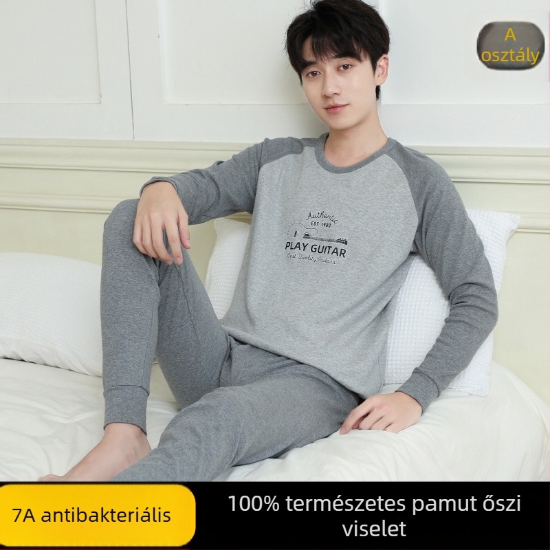 Ifjúsági őszi pamut termikus alsó-felső készlet (felső + alsó) – 100% pamut, lélegző, antibakteriális, melegen tart, 500 g/készlet, vékony, 13–18 éves