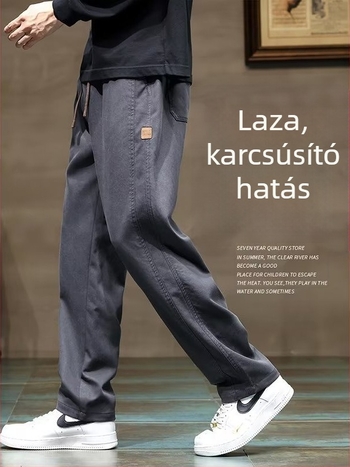 Férfi casual nadrág – laza szabás, egyenes szár, középmagas derék, 100% pamut, kötőzsinóros zárás, tavasz–ősz