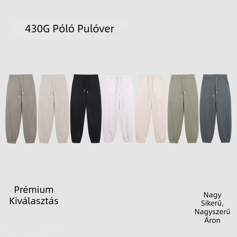 Uniszex plüss bélelt jogger nadrág, laza szabás, derekán húzózsinórral, téli hosszú nadrág, pamutkeverék