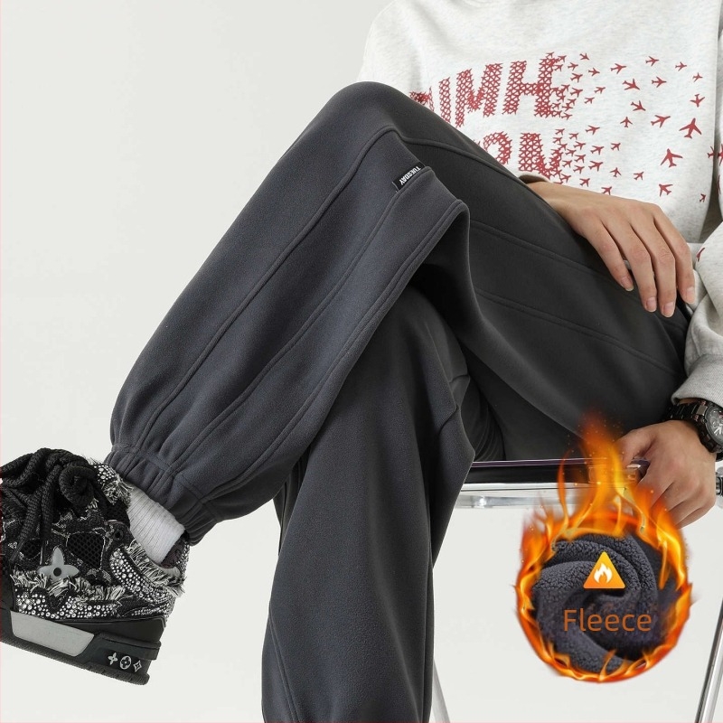 Férfi szélálló téli polár béléses nadrág, laza jogger szabás, derék zsinóros zárás