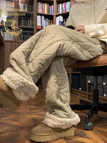 Kényelmes nadrág fleece béléssel, szélálló, steppelt meleg, lazán szabott, középső derék, poliészter