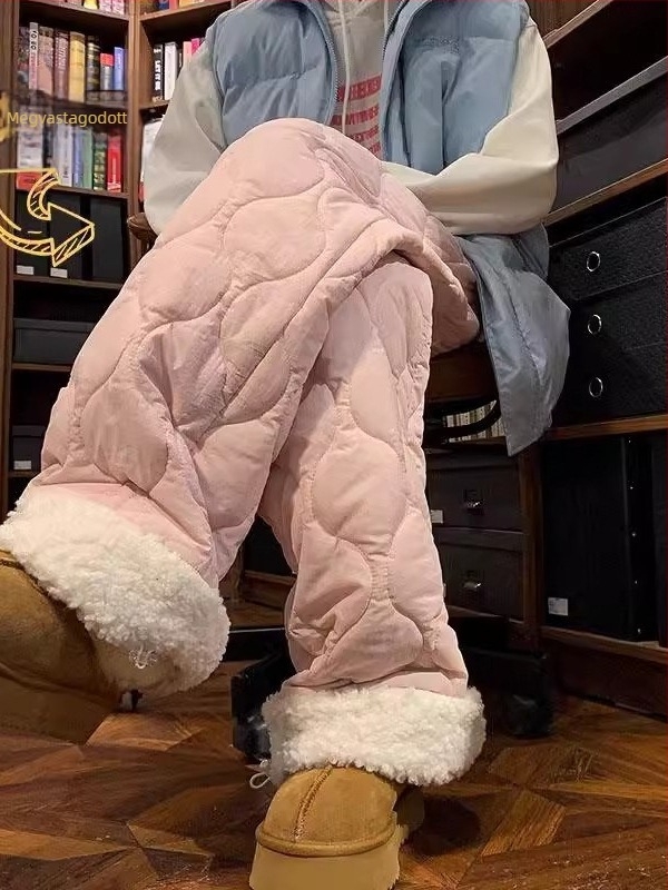 Kényelmes nadrág fleece béléssel, szélálló, steppelt meleg, lazán szabott, középső derék, poliészter