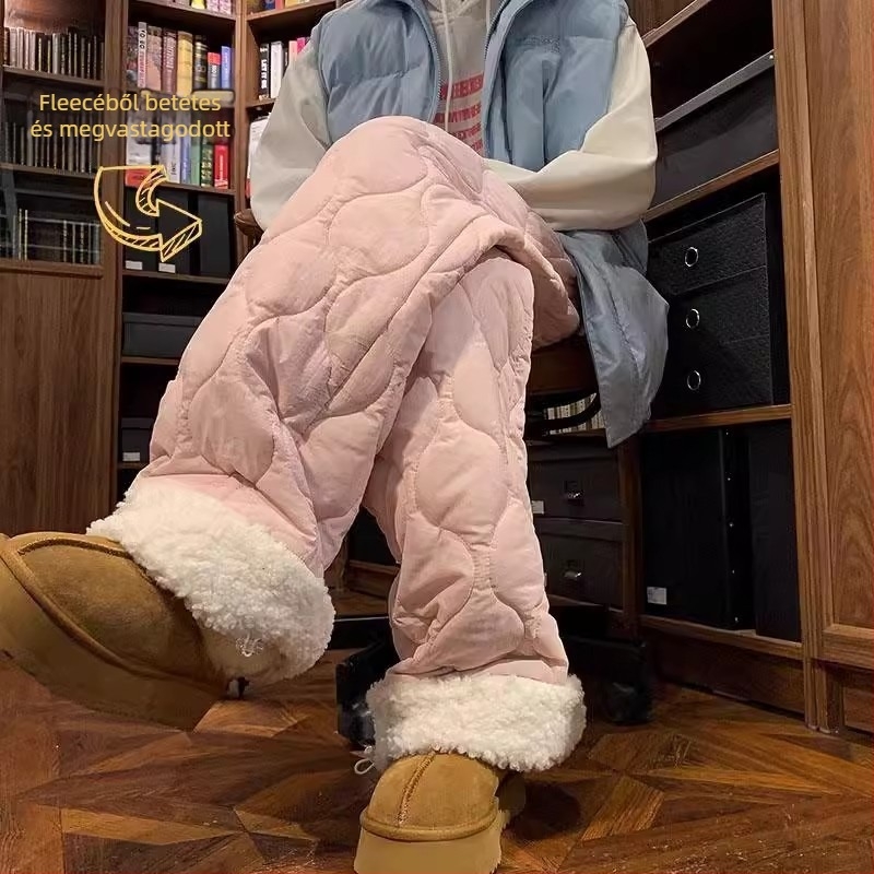 Kényelmes nadrág fleece béléssel, szélálló, steppelt meleg, lazán szabott, középső derék, poliészter