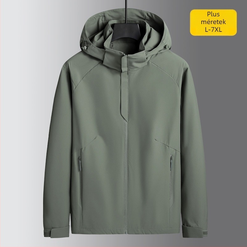 Férfi kapucnis dzseki, szélálló, cipzáros, poliészter keverék anyag, ősz