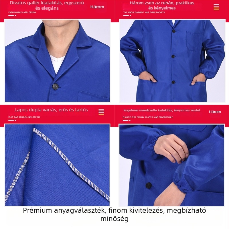 Férfi munkaruha kabát kamuflázzal, antifouling és dekonaminációs funkcióval, külső poliészter anyag és vegyi rostok keveréke, négy évszakos viselet gyárak és raktárak számára