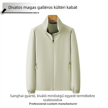 Férfi vékony állógalléros dzseki cipzárral, poliészter-mix, lélegző, gyorsan száradó, UV-védelem, nyomtatás, szabad szabású, nyári viselet