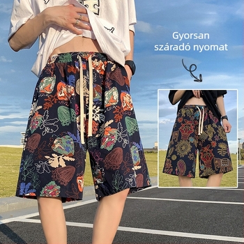 Strand rövidnadrág — utcai divat, csíkos mintázat, nyúl szőrme anyag, mikro-elasztikus