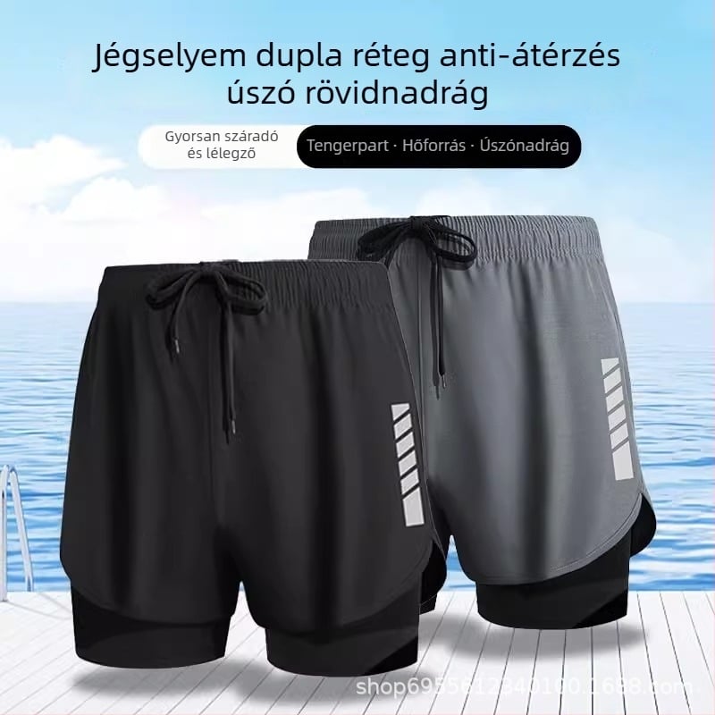 Férfi úszónadrág, mintás poliészter anyag (80%), bélés poliészter (80%), alkalmas úszásra és vízisportokra