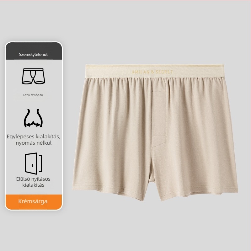 Férfi pamut kötött pizsama rövidnadrág, varrás nélküli, lélegző, gyorsan száradó, középmagas derekú