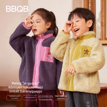 Gyerekek téli vastagított kabát álló gallérral, cipzárral, karikatúra mintával