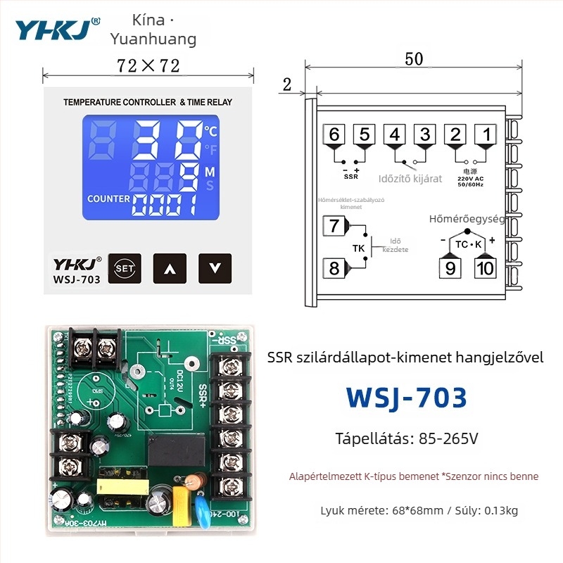 WSJ700 termosztát magas teljesítményű hőmérséklet-szabályozó, állítható, digitális kijelző, intelligens automatikus állandó hőmérséklet, 220V, nyílásos telepítés