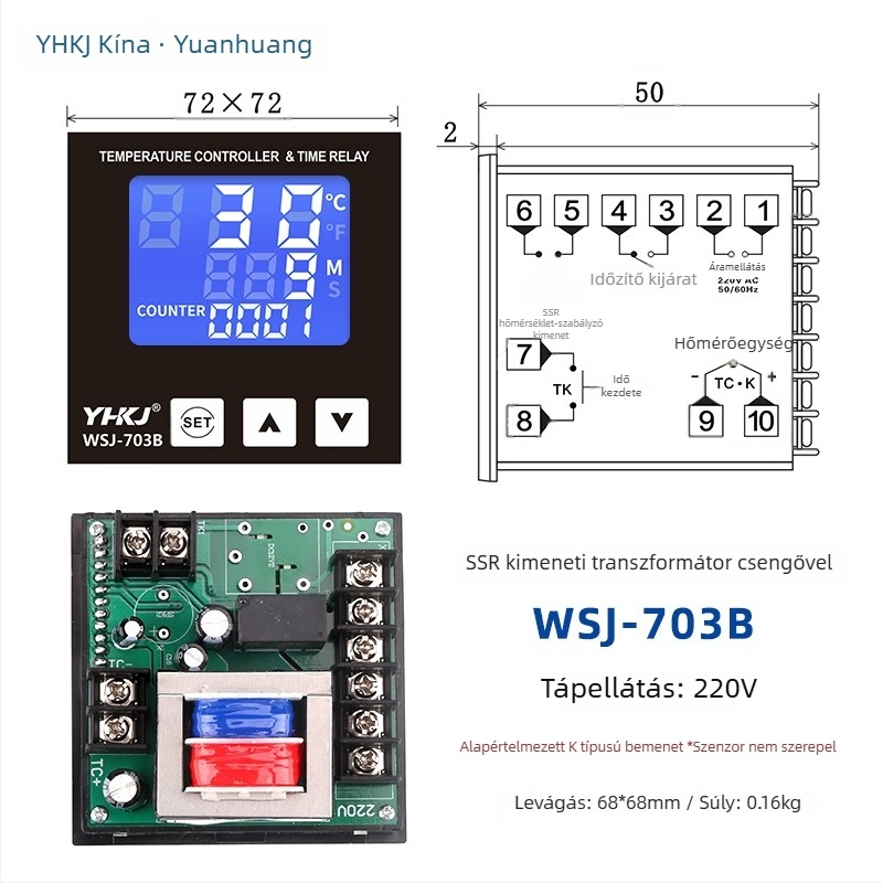 WSJ700 termosztát magas teljesítményű hőmérséklet-szabályozó, állítható, digitális kijelző, intelligens automatikus állandó hőmérséklet, 220V, nyílásos telepítés