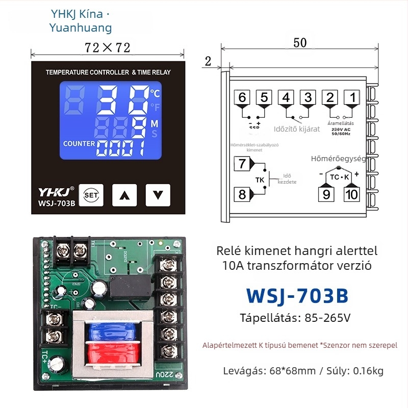 WSJ700 termosztát magas teljesítményű hőmérséklet-szabályozó, állítható, digitális kijelző, intelligens automatikus állandó hőmérséklet, 220V, nyílásos telepítés