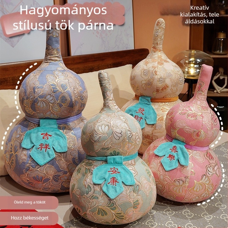 Aranyozott tök alakú plüss párna, növényi stílusú otthoni dekoráció, PP pamut töltés, rövid plüss, hálós csomagolás
