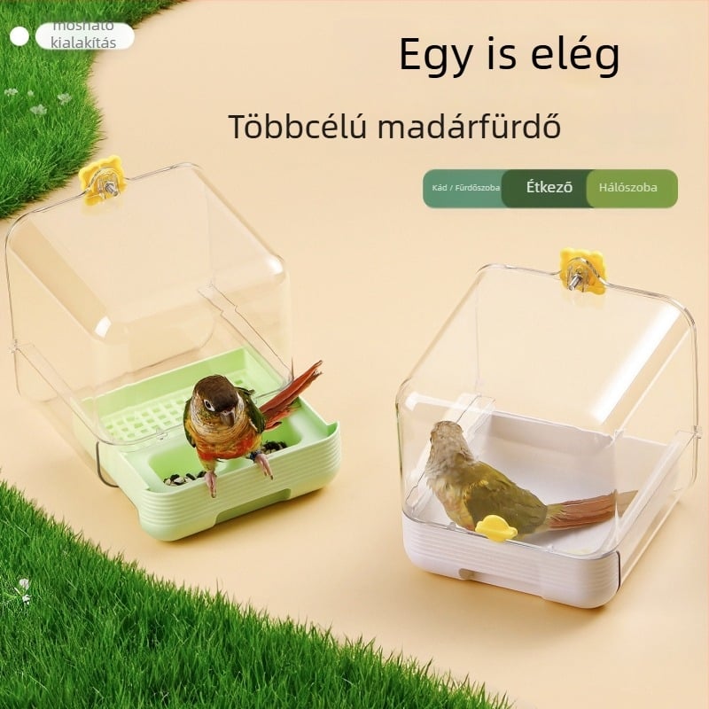 Madarfürdető kád szökésbiztos dizájnnal – készlet tartozékokkal, PET+ABS anyag, kis madarak számára