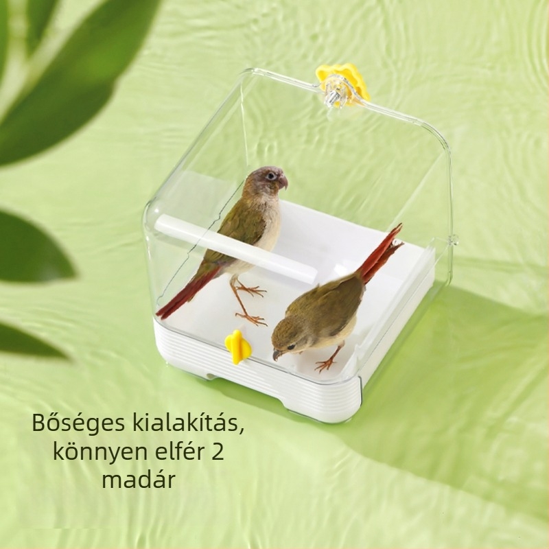 Madarfürdető kád szökésbiztos dizájnnal – készlet tartozékokkal, PET+ABS anyag, kis madarak számára