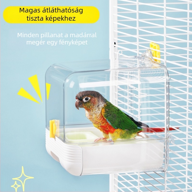 Madarfürdető kád szökésbiztos dizájnnal – készlet tartozékokkal, PET+ABS anyag, kis madarak számára