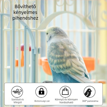 Papagájketrec nagy panorámás térrel, légáteresztő műanyagból
