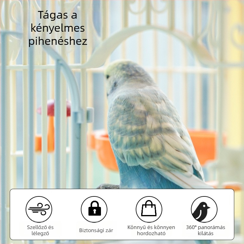 Madárketrec – Papagáj Villa, lélegző, hordozható, panorámás nézet, műanyag
