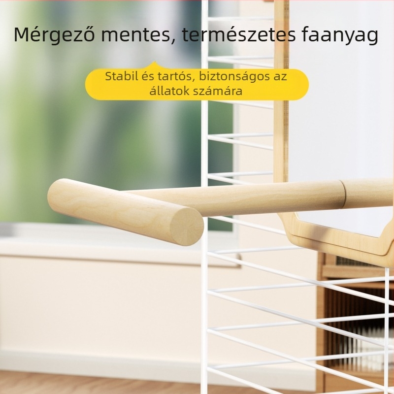 Papagáj tükrös játékfaállvánnyal (Anti-eltérési tervezés, Görgő nélkül, Madarak számára)