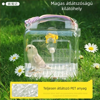 Kültéri papagáj ketrec, hordozható, ventilált és átlátszó, műanyag