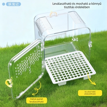 Kültéri papagáj ketrec, hordozható, ventilált és átlátszó, műanyag