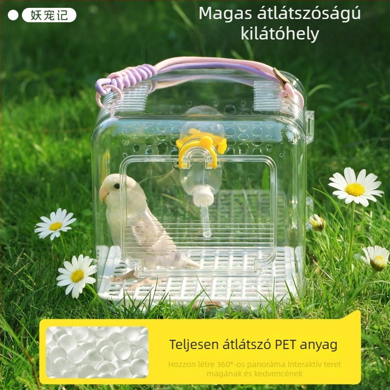 Kültéri papagáj ketrec, hordozható, ventilált és átlátszó, műanyag