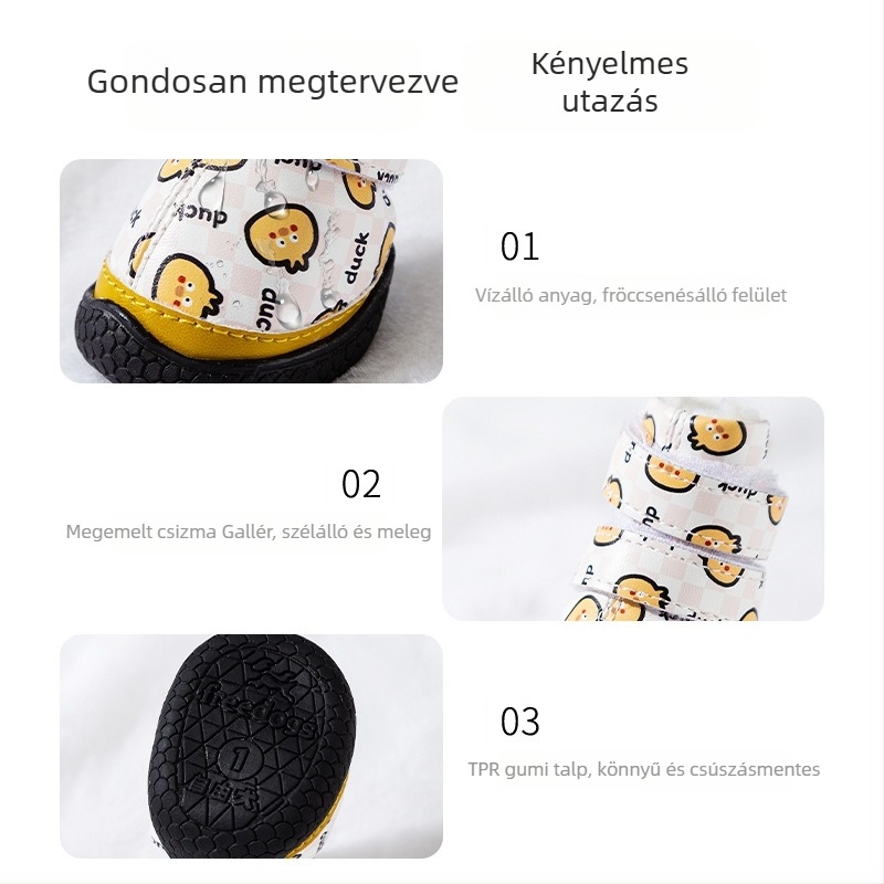 Kutyacipő – fleece béléssel, vastagított, csúszásmentes, kopásálló; gumítható talp; vízálló és meleg; rajzfilm stílus; univerzális használat; Hippie Dog márka