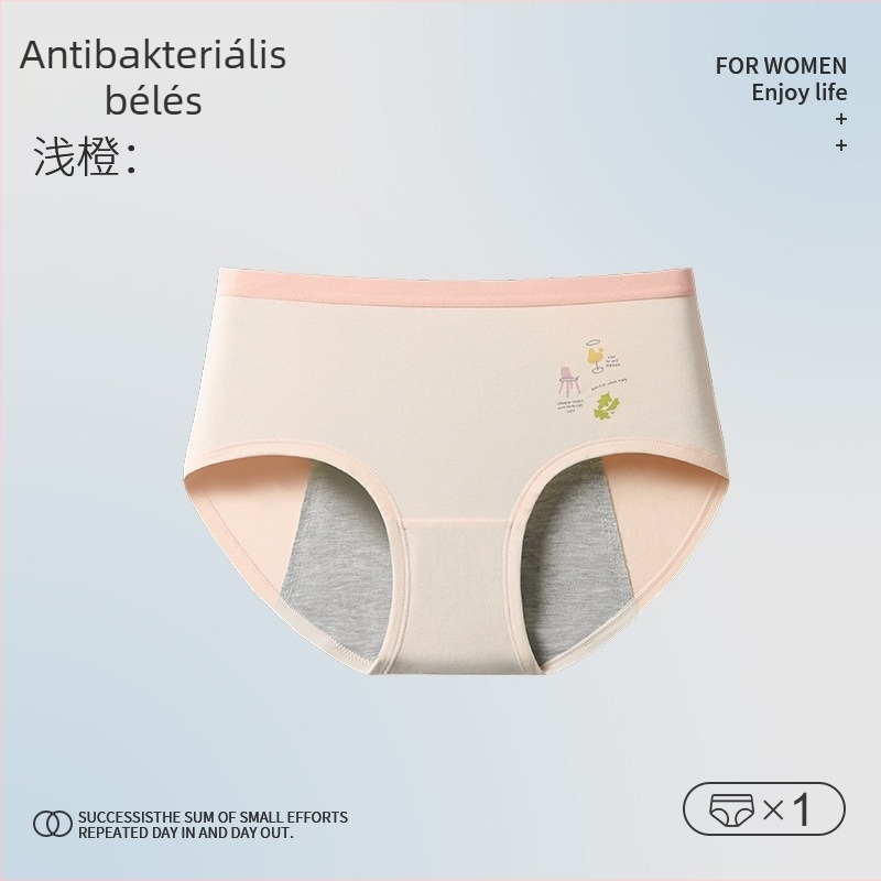 Tinédzser lányok menstruációs alsóneműje – Cartoon mintás, fő anyag 46% pamut, 5% spandex a gáttáji részen, középmagas derekú, 13–18 éveseknek