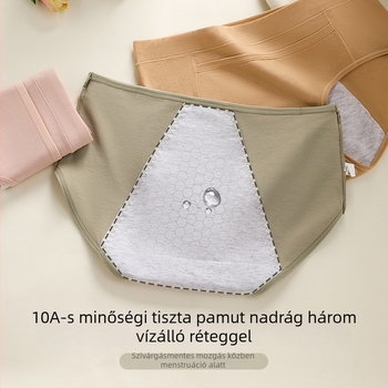 Női pamut menstruációs alsónemű, háromrétegű szivárgás elleni védelem, antibakteriális felület, középmagasságú derékrész; külső anyag 95% pamut, belső 100% pamut